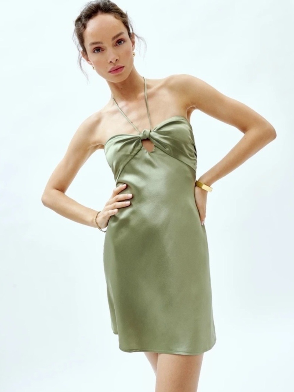NWT Reformation Sorrentine Silk Dress in Artichoke 10 Green Sleeveless Halter